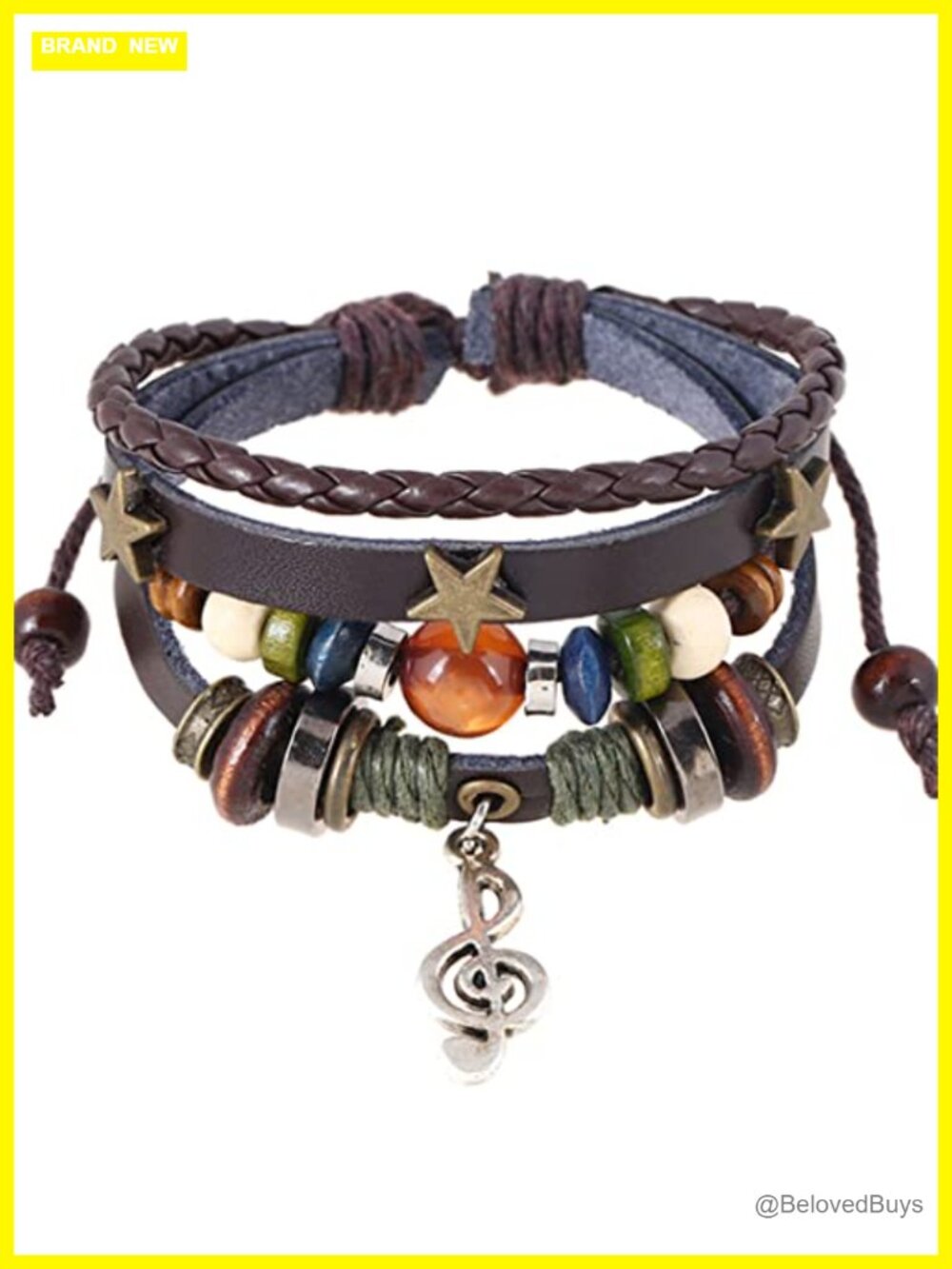 Fairycore Charm Bracelet Adjustable Leather Wood Bead Fabric Thread